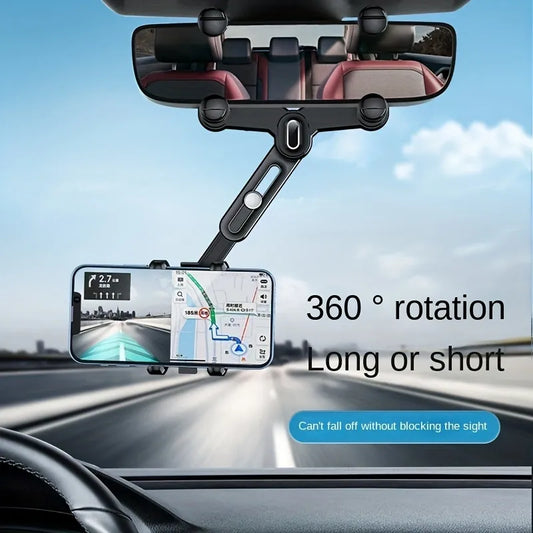 360° Rotating Car Rearview Mirror Phone Holder - Perfect for Kids and Adults - Compatible with Phones and GPS Devices - Sturdy a